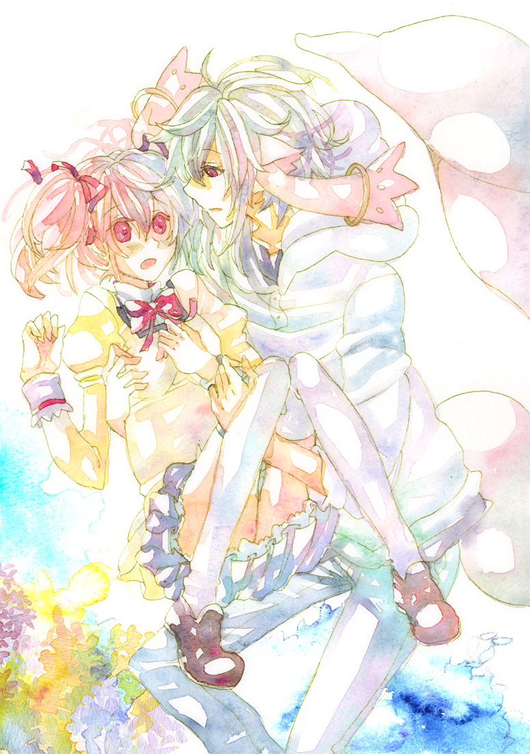 kaname madoka and kyubey (mahou shoujo madoka magica) drawn by kuraaaa