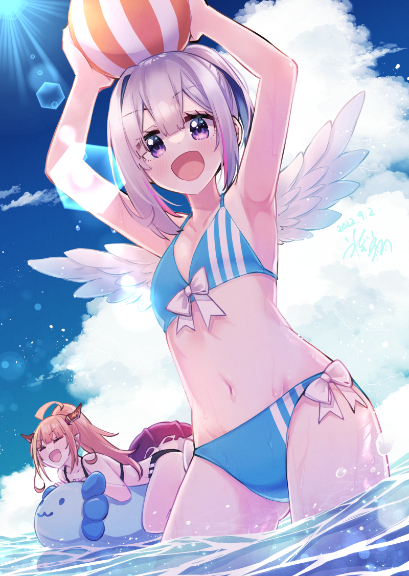 amane kanata, kiryu coco, upao, and axolotl (hololive) drawn by hikawa_shou