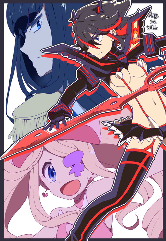 matoi ryuuko, senketsu, kiryuuin satsuki, and harime nui (kill la kill) drawn by marueri