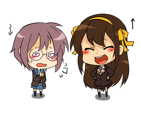 suzumiya haruhi and nagato yuki (suzumiya haruhi no yuuutsu and 1 more) drawn by 6_(yuchae)