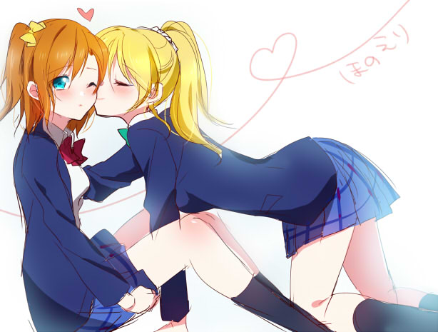 ayase eli and kosaka honoka (love live! and 1 more) drawn by mizukikushou