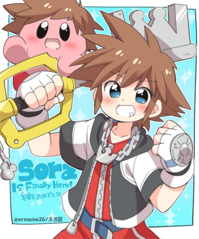 kirby and sora (kirby and 3 more) drawn by eromame