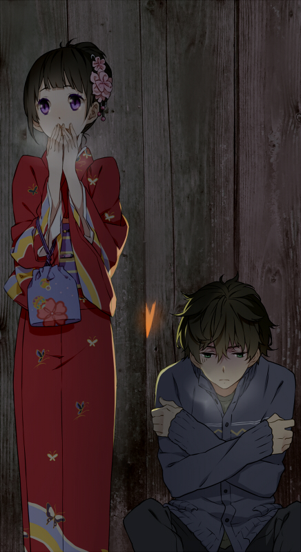 chitanda eru and oreki houtarou (hyouka) drawn by psd_(psdgai)