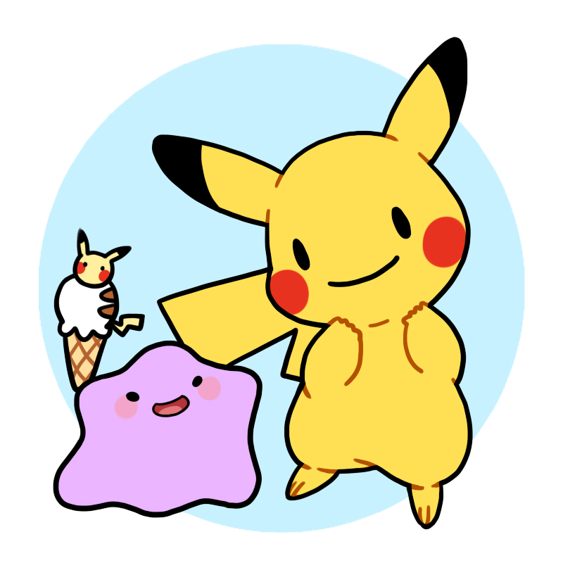 pikachu, ditto, and transformed ditto (pokemon) drawn by zrae