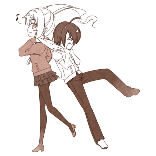 oshino shinobu and araragi koyomi (monogatari) drawn by kouji_(campus_life)