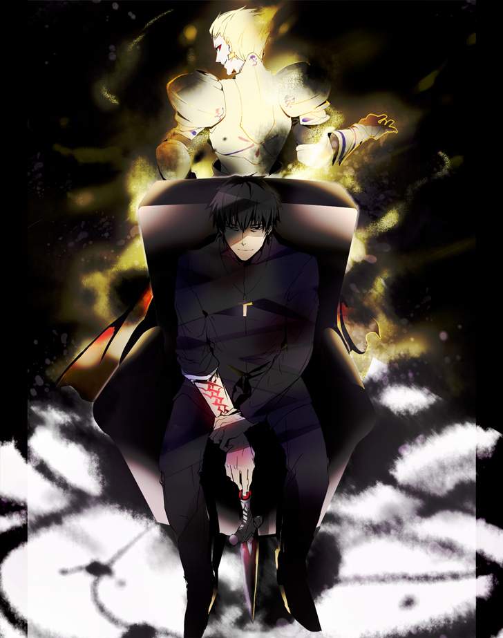 gilgamesh and kotomine kirei (fate and 1 more) drawn by aonome
