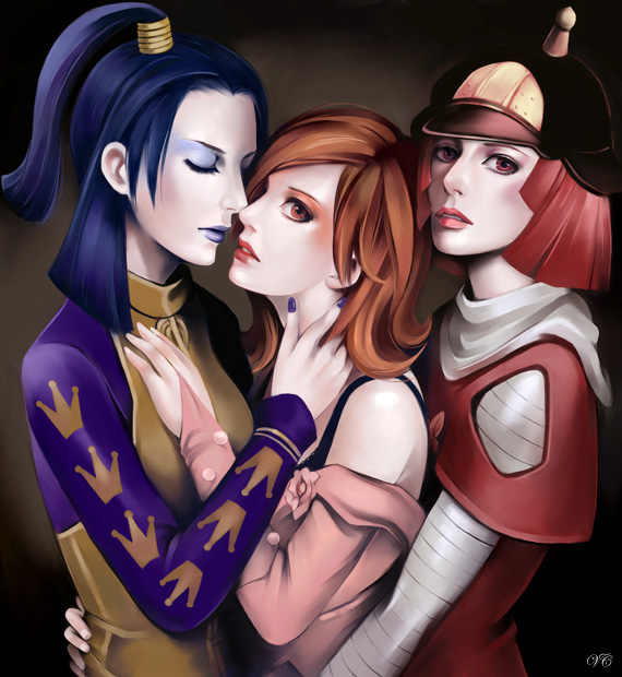 hot pants, lucy steel, and scarlet valentine (jojo no kimyou na bouken and 1 more) drawn by itori_(clarice_note)