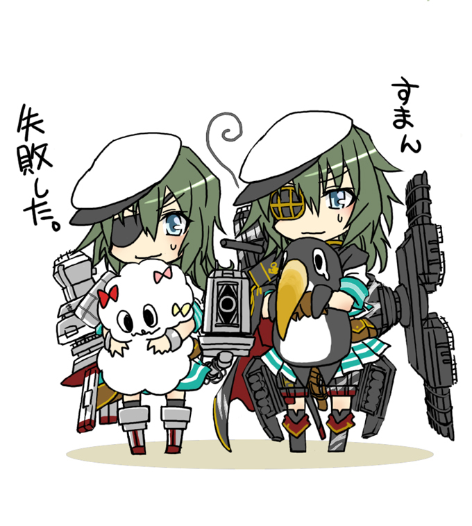 kiso, failure penguin, kiso kai ni, and miss cloud (kantai collection) drawn by kai_(akamekogeme)