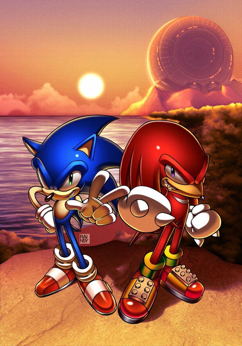 sonic the hedgehog and knuckles the echidna (sonic and 2 more) drawn by rainsy