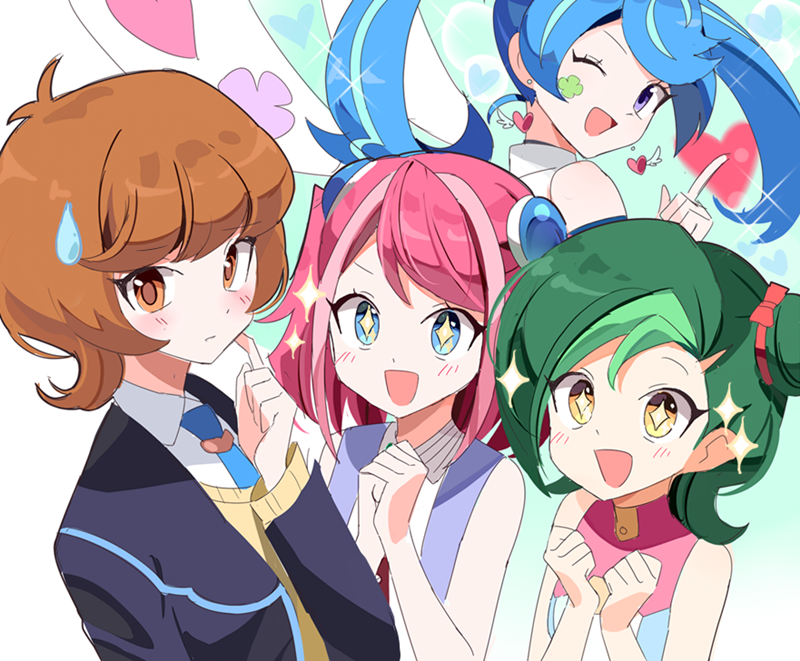 hiiragi yuzu, zaizen aoi, mizuki kotori, and blue angel (yu-gi-oh! and 3 more) drawn by joman
