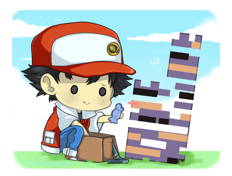 red and missingno. (pokemon and 1 more) drawn by quartette