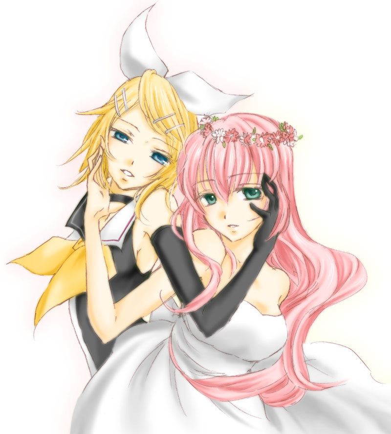 kagamine rin and megurine luka (vocaloid and 2 more) drawn by sorano_namida