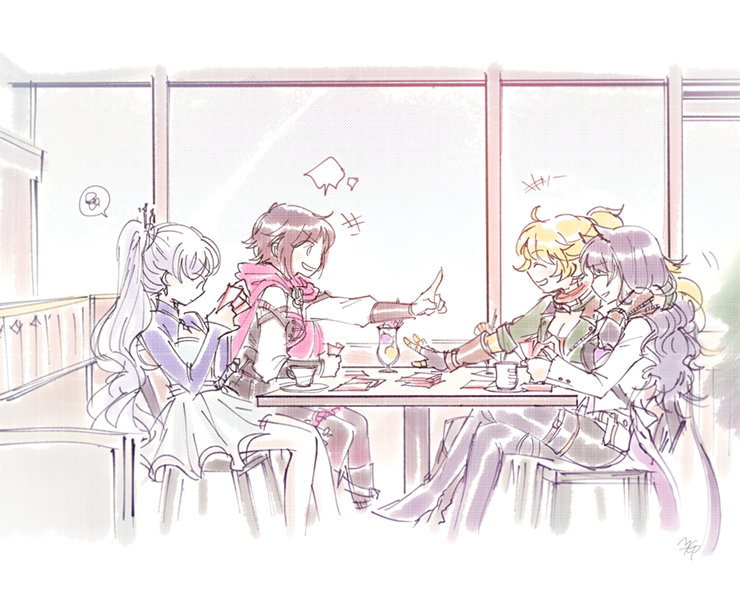 ruby rose, weiss schnee, yang xiao long, and blake belladonna (rwby) drawn by mugupo