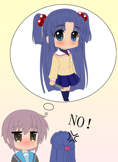 nagato yuki, asakura ryoko, ichinose kotomi, and achakura (suzumiya haruhi no yuuutsu and 2 more) drawn by prinz_luzifer