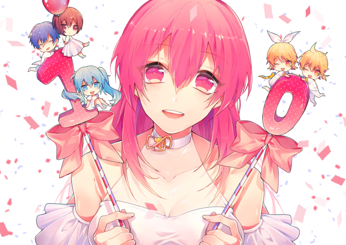 hatsune miku, kagamine rin, kagamine len, megurine luka, kaito, and 1 more (vocaloid) drawn by color7