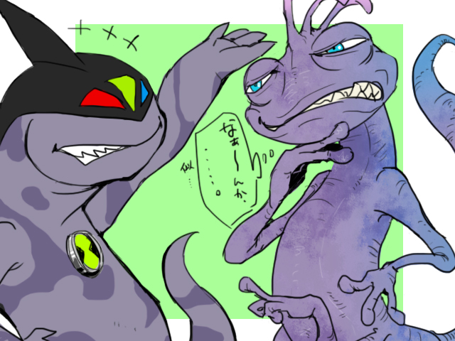 ben tennyson, randall boggs, and chamalien (ben 10 and 2 more) drawn by kokeka-ki