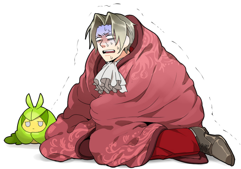 miles edgeworth and swadloon (pokemon and 1 more) drawn by gpnet