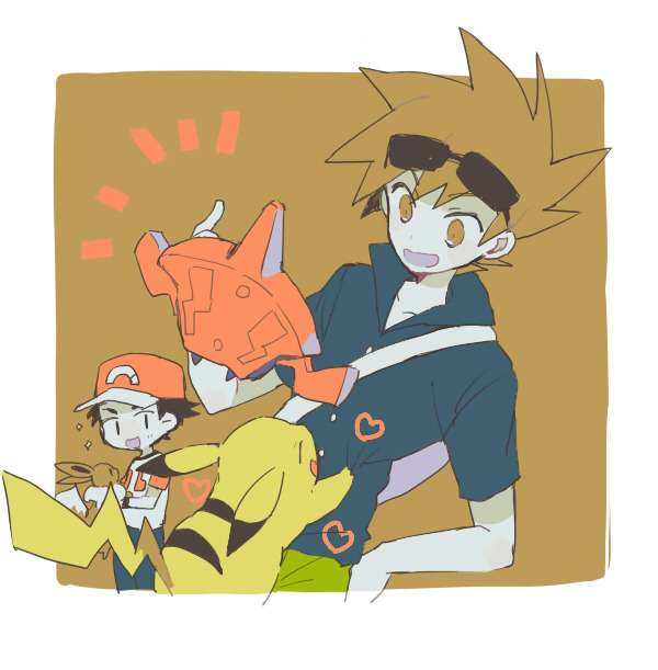 pikachu, red, eevee, rotom, blue oak, and 1 more (pokemon and 1 more) drawn by smcms-m