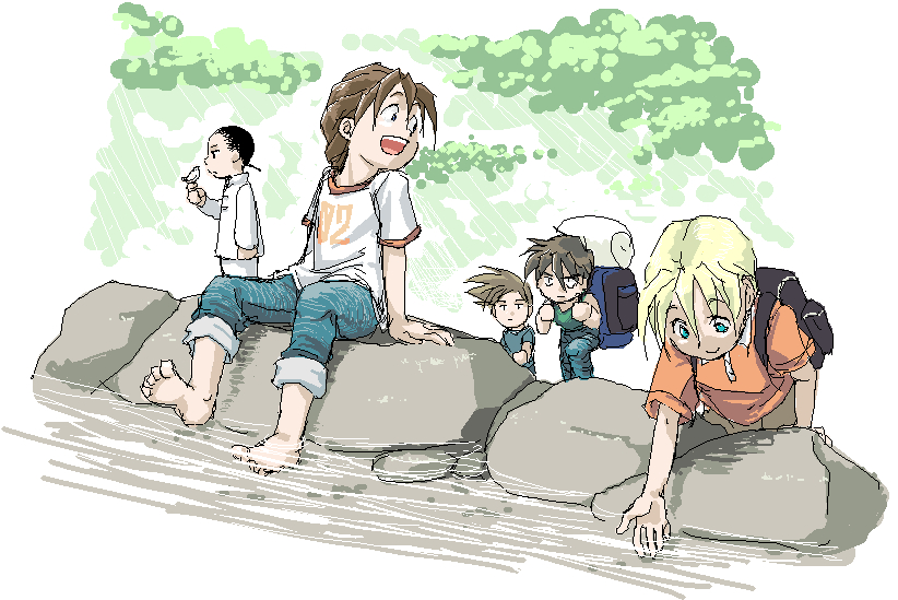 heero yuy, duo maxwell, chang wufei, trowa barton, and quatre raberba winner (gundam and 1 more) drawn by odamaki_(260574)
