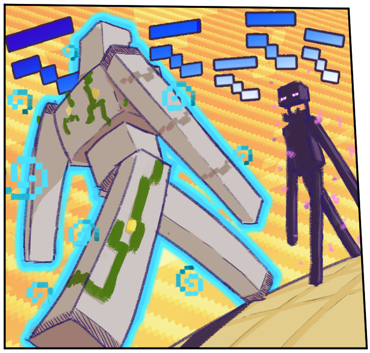 enderman and iron golem (jojo no kimyou na bouken and 2 more) drawn by frostyflytrap