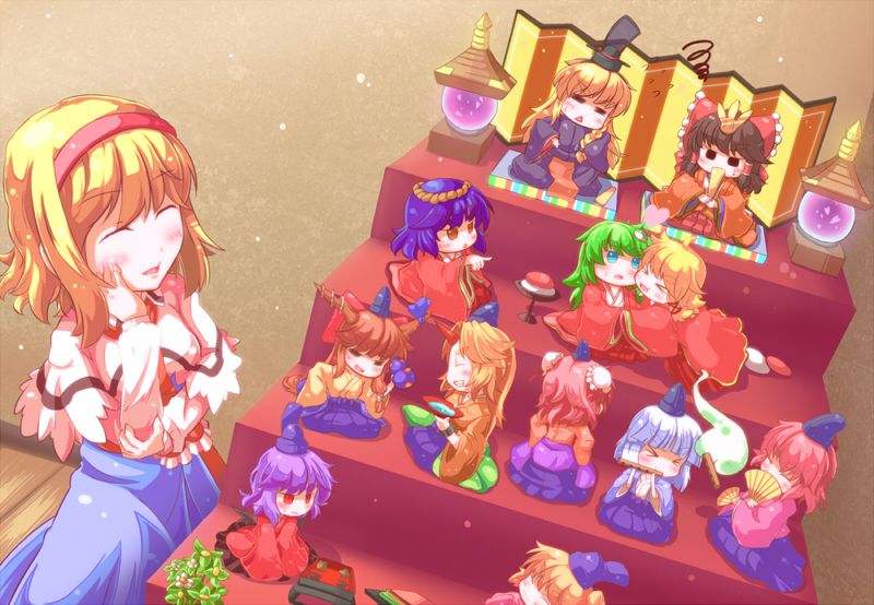 hakurei reimu, kirisame marisa, remilia scarlet, flandre scarlet, kochiya sanae, and 8 more (touhou) drawn by mochinabe