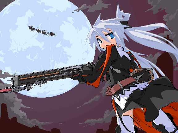 santa claus and mof's silver haired twintailed girl (original) drawn by mof