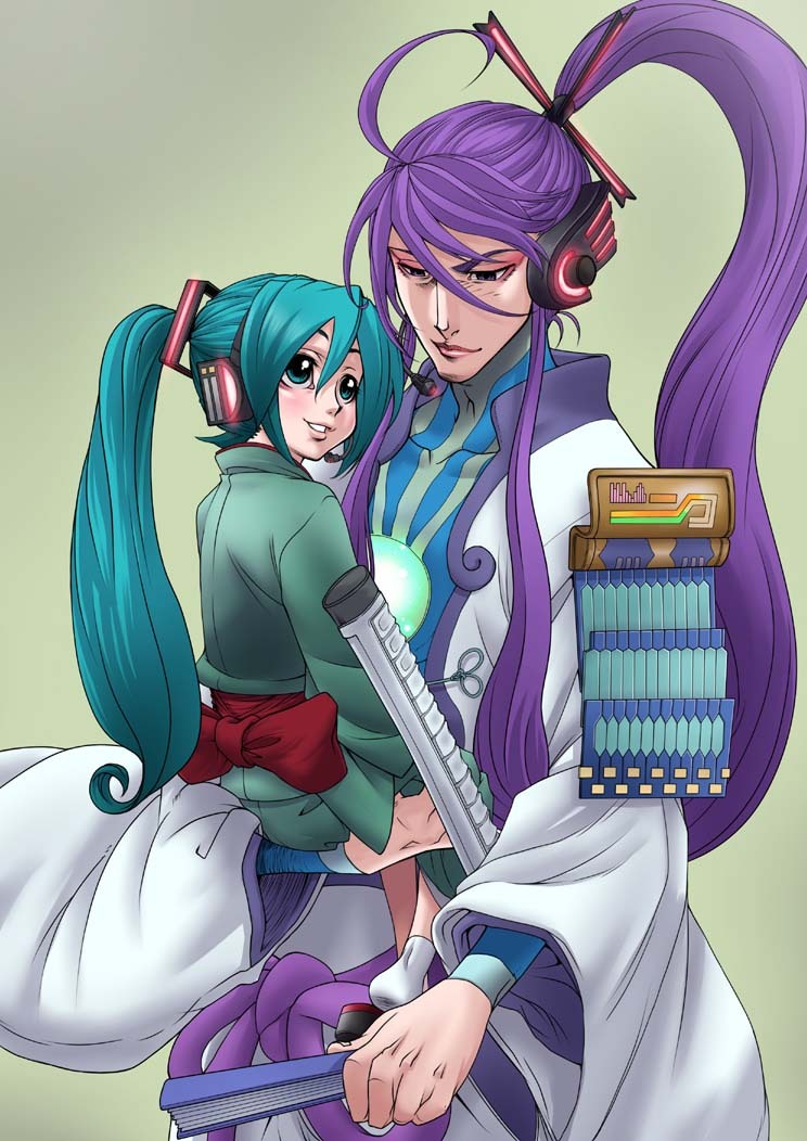 hatsune miku and kamui gakupo (vocaloid) drawn by hirabaru_kenji