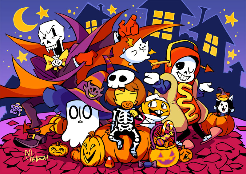 frisk, sans, papyrus, flowey, annoying dog, and 7 more (undertale) drawn by nina_matsumoto