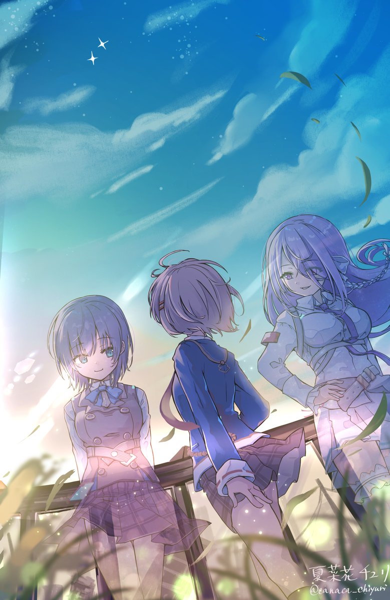 kayamori ruka, aoi erika, and kura satomi (heaven burns red) drawn by canaca_chiyuri