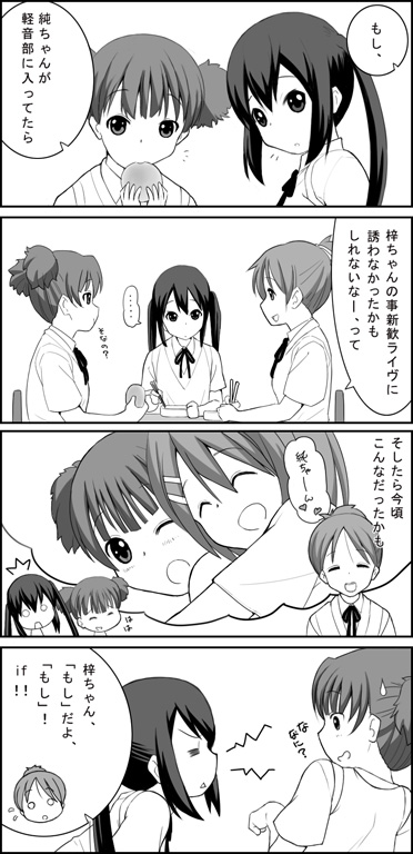 nakano azusa, hirasawa yui, hirasawa ui, and suzuki jun (k-on!) drawn by katatsuka_kouji