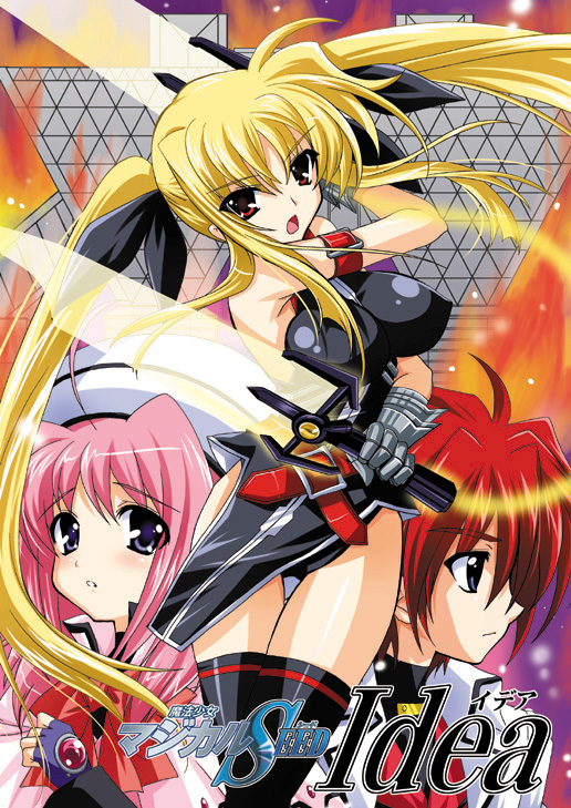 fate testarossa, bardiche, caro ru lushe, erio mondial, and kerykeion (lyrical nanoha and 1 more) drawn by kanna_(plum)