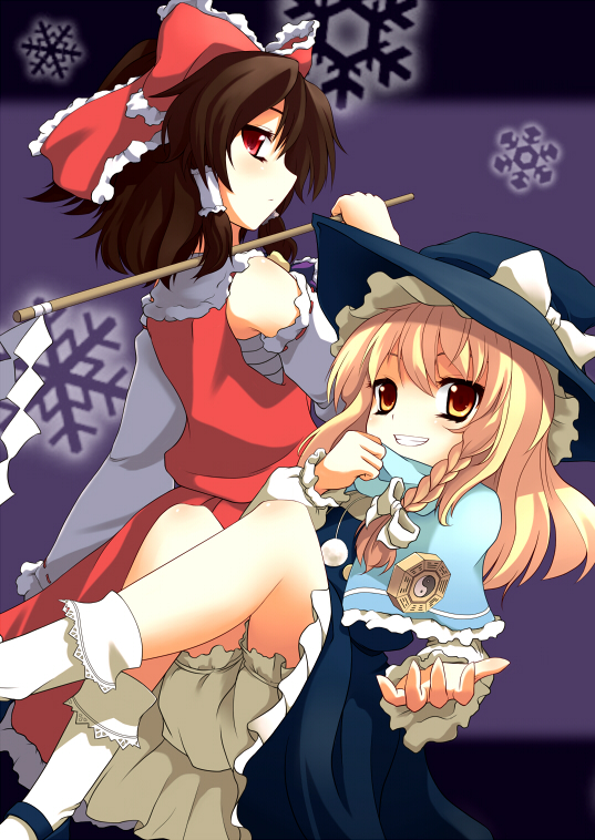 hakurei reimu and kirisame marisa (touhou) drawn by uruu_gekka