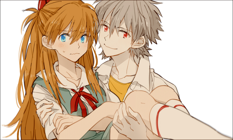 souryuu asuka langley and nagisa kaworu (neon genesis evangelion) drawn by 0930erina