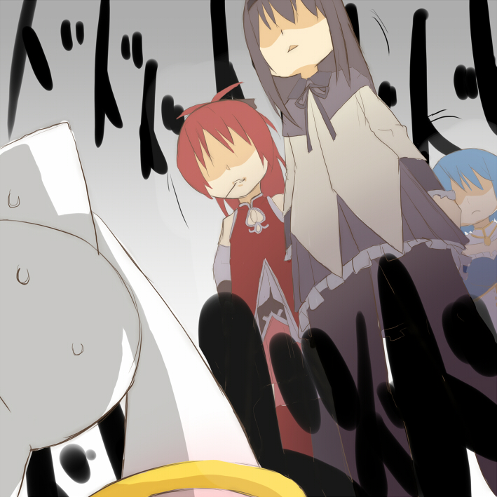 akemi homura, miki sayaka, sakura kyoko, and kyubey (mahou shoujo madoka magica) drawn by fuji-k