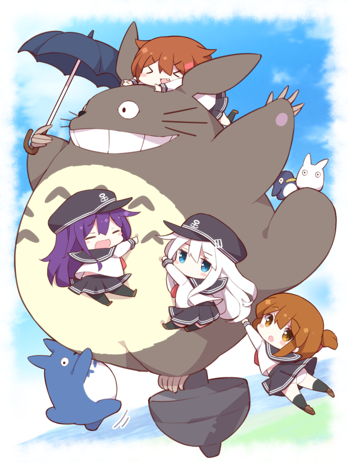 hibiki, inazuma, ikazuchi, akatsuki, and totoro (kantai collection and 2 more) drawn by watanon_(gakushokutei)