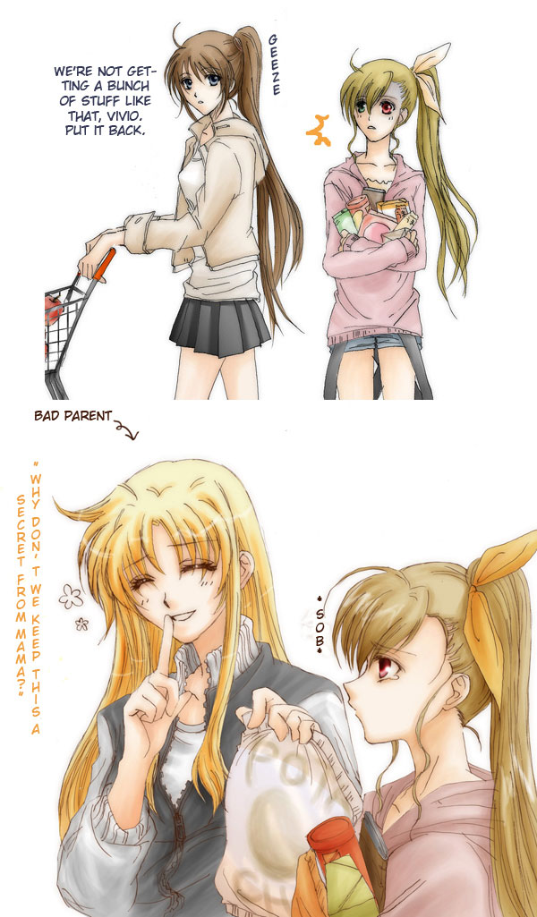 fate testarossa, takamachi nanoha, and vivio (lyrical nanoha and 1 more) drawn by lina_(interlude)