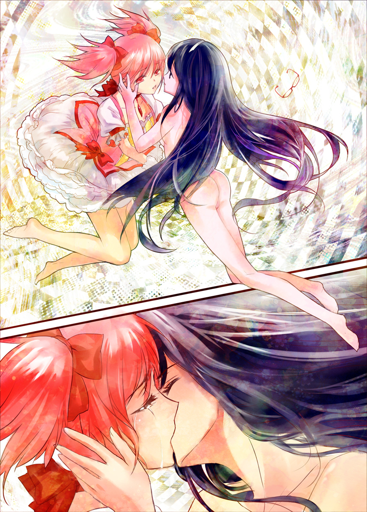 akemi homura and kaname madoka (mahou shoujo madoka magica) drawn by masara_(acgarts)