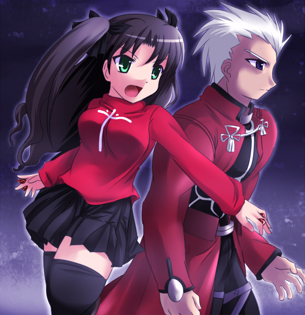 tohsaka rin and archer (fate and 1 more) drawn by jun_(aoerm)