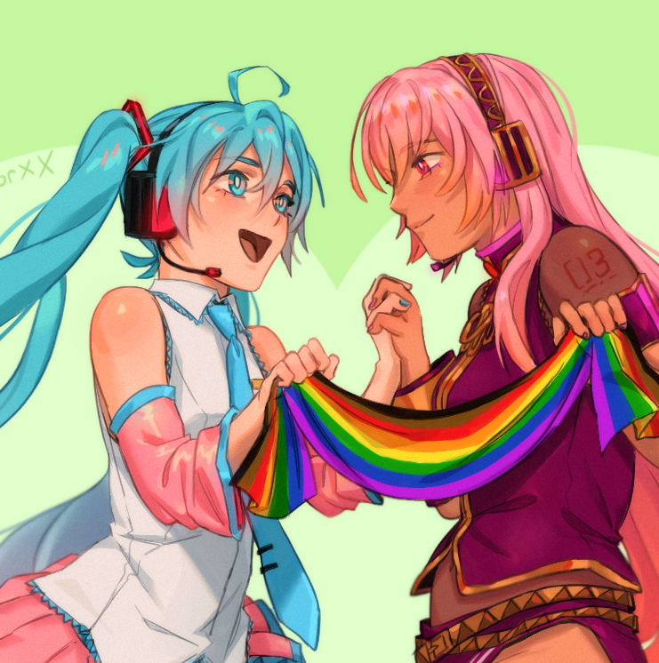 hatsune miku and megurine luka (vocaloid) drawn by xxlunawarriorxx