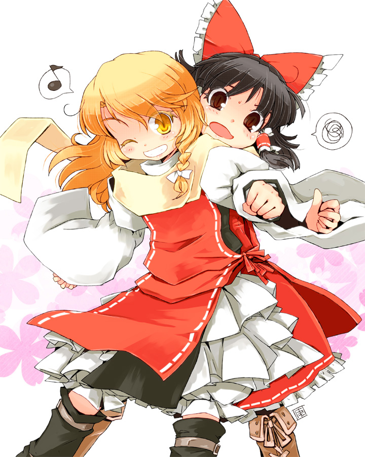 hakurei reimu and kirisame marisa (touhou) drawn by kanoe_soushi