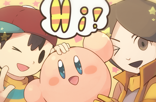 kirby, ness, mii, and mii gunner (kirby and 3 more) drawn by onomicha