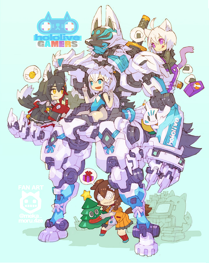 shirakami fubuki, nekomata okayu, ookami mio, inugami korone, sukonbu, and 1 more (hololive) drawn by nakayama_tooru