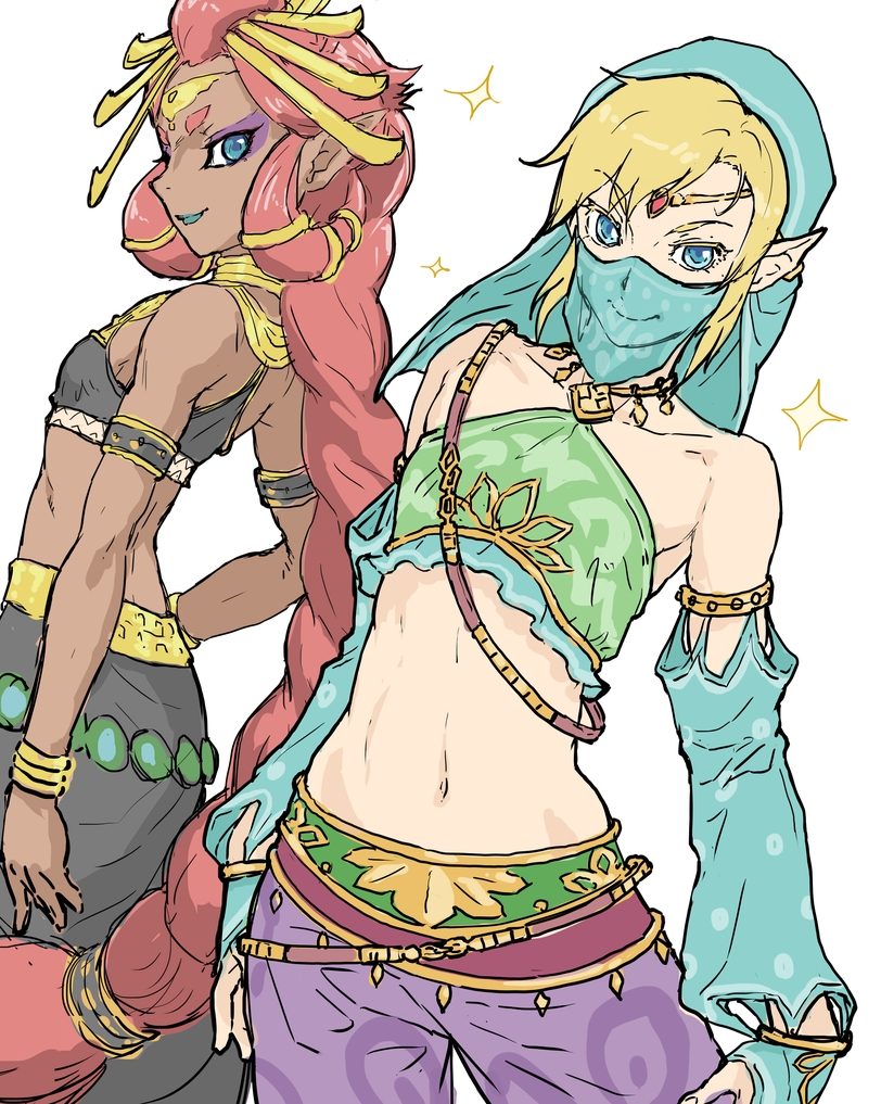 link and riju (the legend of zelda and 1 more) drawn by sjw_kazuya