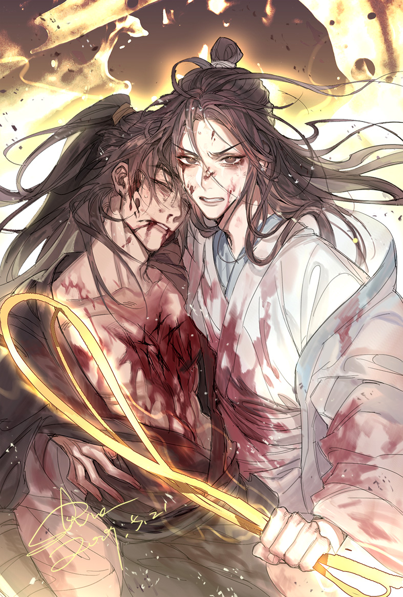 chu wanning and mo ran (erha he ta de bai mao shizun) drawn by shinemoe