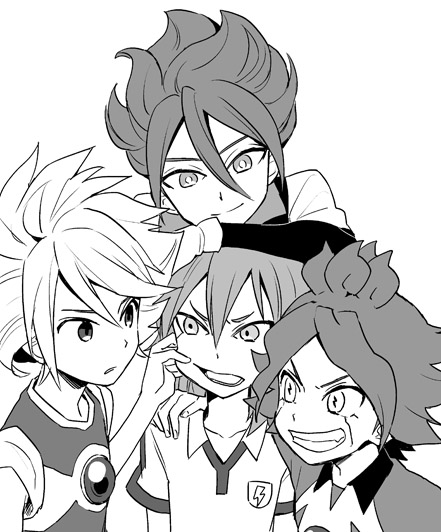 kariya masaki, kiyama hiroto, nagumo haruya, and suzuno fuusuke (inazuma eleven go and 1 more) drawn by riho