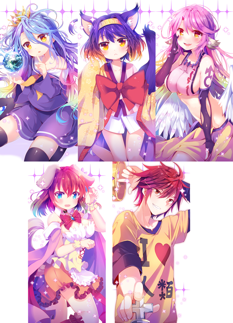 jibril, shiro, hatsuse izuna, stephanie dora, and sora (no game no life) drawn by chocho_(homelessfox)