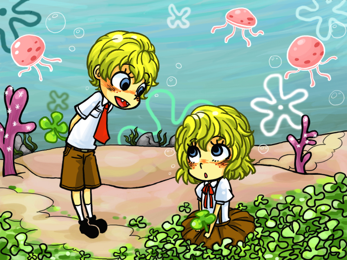 spongebob squarepants and jellyfish (spongebob squarepants) drawn by nyo_(couch_tomato)