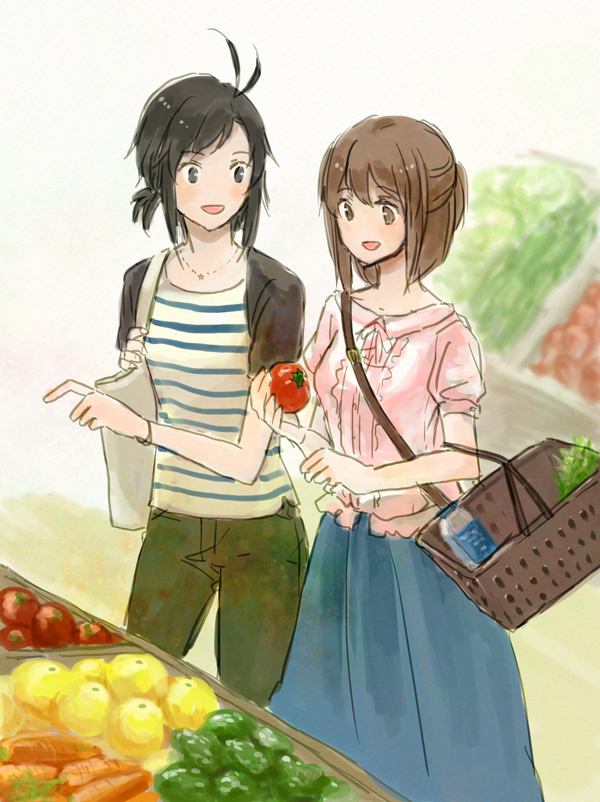 kikuchi makoto and hagiwara yukiho (idolmaster) drawn by panda_(momoshima)