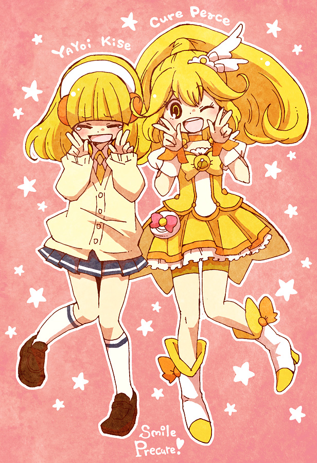 kise yayoi and cure peace (precure and 1 more) drawn by yuzuno_nana