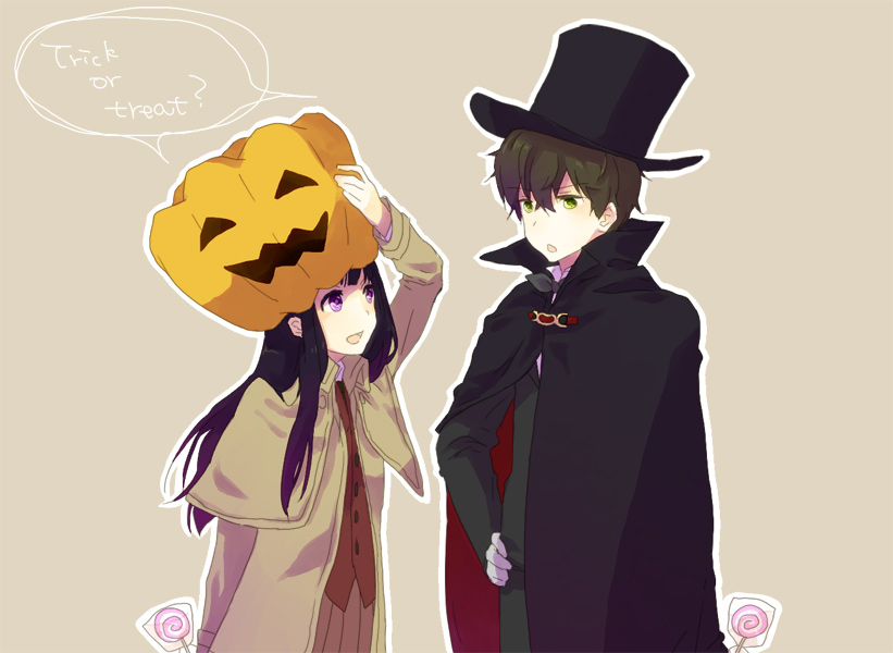 chitanda eru and oreki houtarou (hyouka) drawn by saika_(xxx_jk)